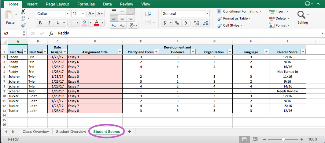 Student Scores Tab